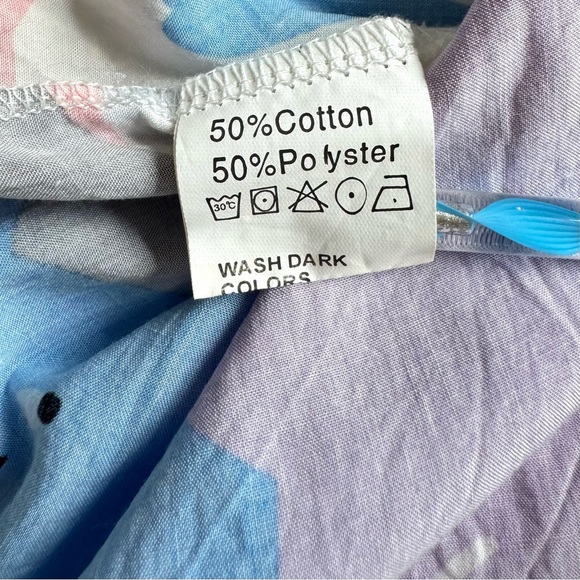 Pastel Cat Print Short Sleeve Collared Button Down Tunic/Shirt Dress Sz. S - Picture 7 of 12